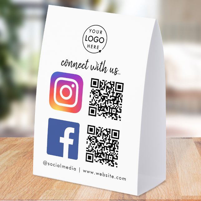 Social Media Table Tent | QR Paper Tabletop Sign (Connect with us QR code tabletop signs to promote your social media - Instagram, Facebook & more!)