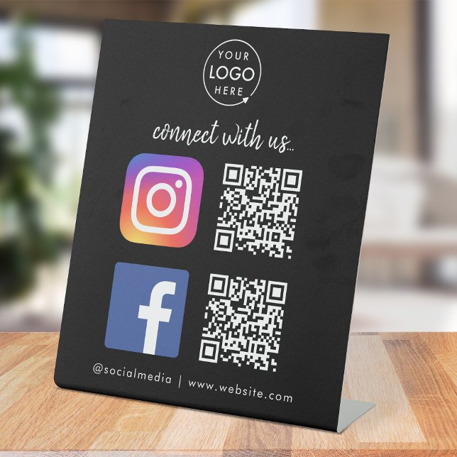 Social Media Tabletop Sign | Instagram Facebook QR (Connect with us QR code tabletop signs to promote your social media - Instagram, Facebook & more!)