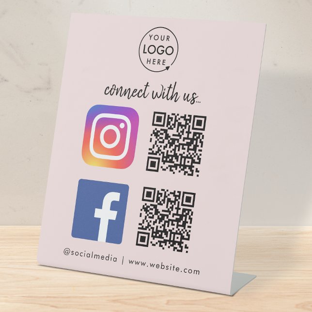 Social Media Tabletop Sign | Instagram Facebook QR (Connect with us QR code tabletop signs to promote your social media - Instagram, Facebook & more!)