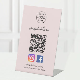 Social Media Tabletop Sign Instagram Facebook QR