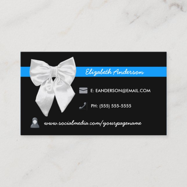 Social Media Visiting Card Girly White Bow (Front)