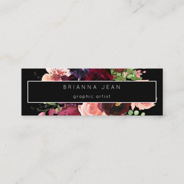Social Media- & Website Pink Floral &  Black 3 Mini Business Card (Front)