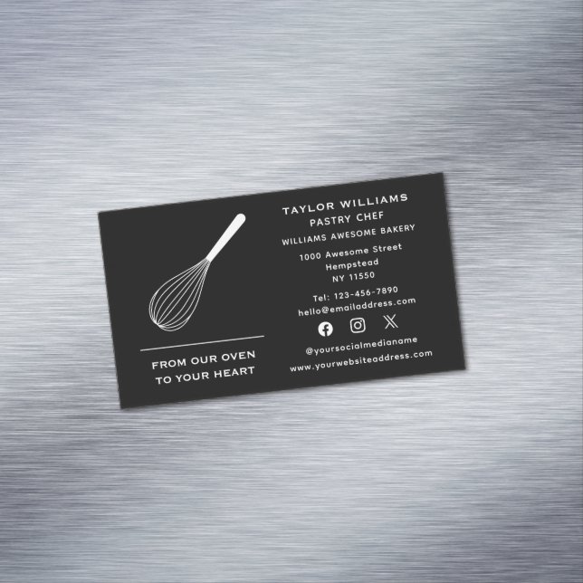 Social Media Whisk Baker Bakery Bake Shop Catering Business Card Magnet (In Situ)