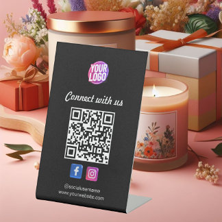 Social Media with QR Code Black Business Card Pede Pedestal Sign