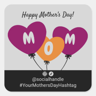 Social Mom Heartshaped Balloons Happy Mother's Day Square Sticker