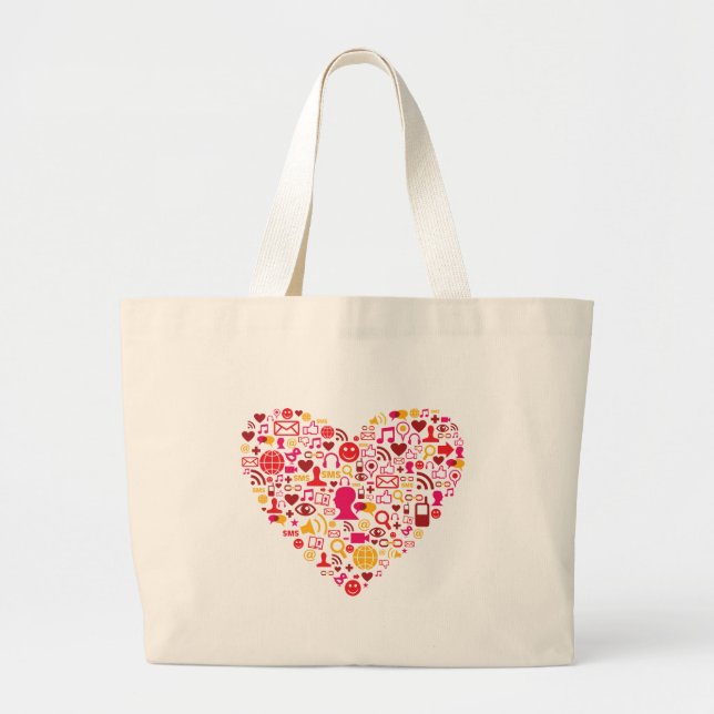 Social Network Heart Large Tote Bag (Front)