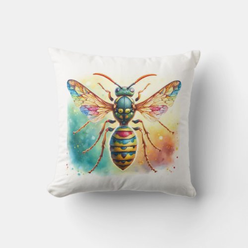 Social Parasitic Wasp AREF753 _ Watercolor Throw Pillow