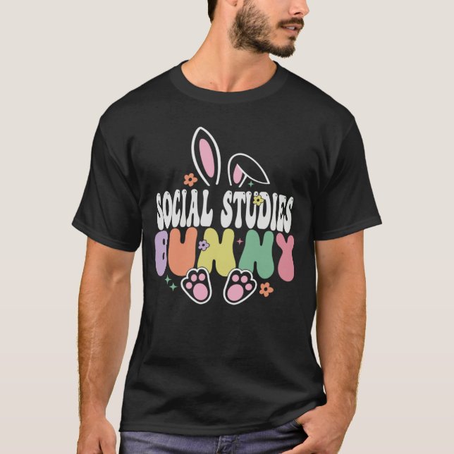 Social Studies Bunny  Easter Day Groovy Family Mat T-Shirt (Front)