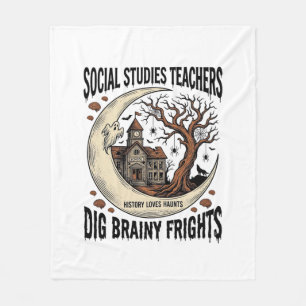 Social Studies Teacher Shirt Spooky Brainy Frights Fleece Blanket