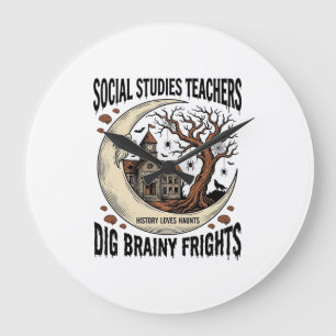 Social Studies Teacher Shirt Spooky Brainy Frights Large Clock