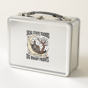 Social Studies Teacher Shirt Spooky Brainy Frights Metal Lunch Box