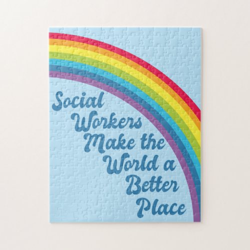 Social Work Inspirational Quote Rainbow Blue Jigsaw Puzzle