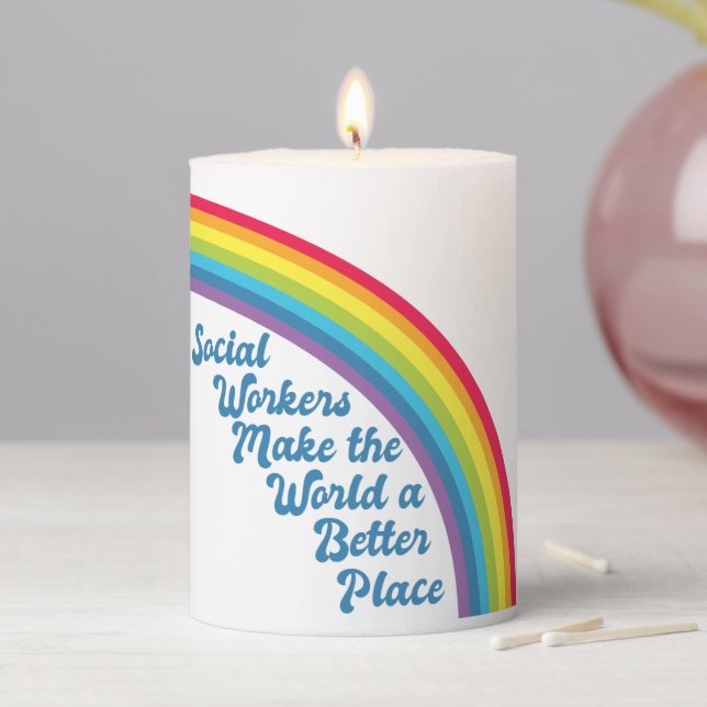 Social Work Rainbow Inspirational Quote Gift Pillar Candle (In Situ)