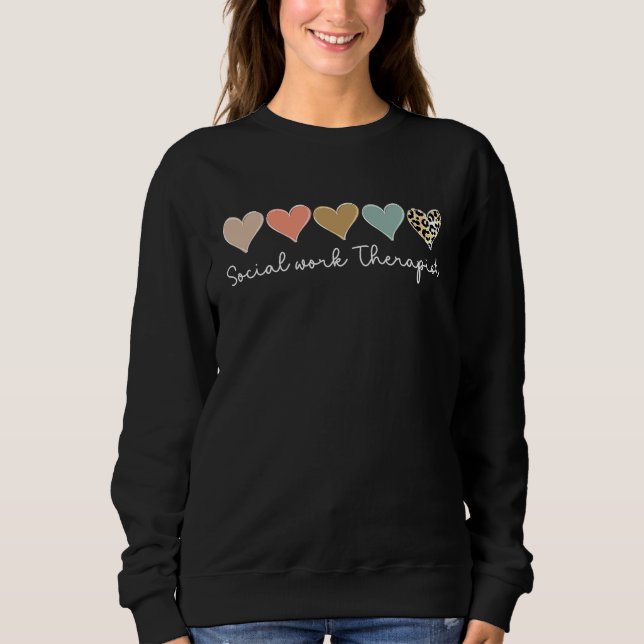 Social work Therapist Leopard Heart valentine's Da Sweatshirt (Front)