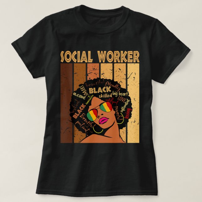 Social Worker Afro African American Black History  T-Shirt (Design Front)