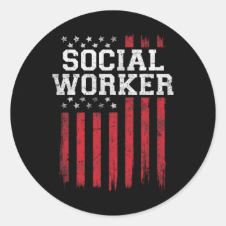 Social Worker American Flag Usa Patriot Patriotic Classic Round Sticker