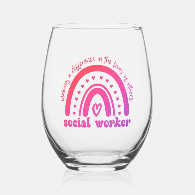 Social Worker Appreciation and Graduation Stemless Wine Glass (Front)
