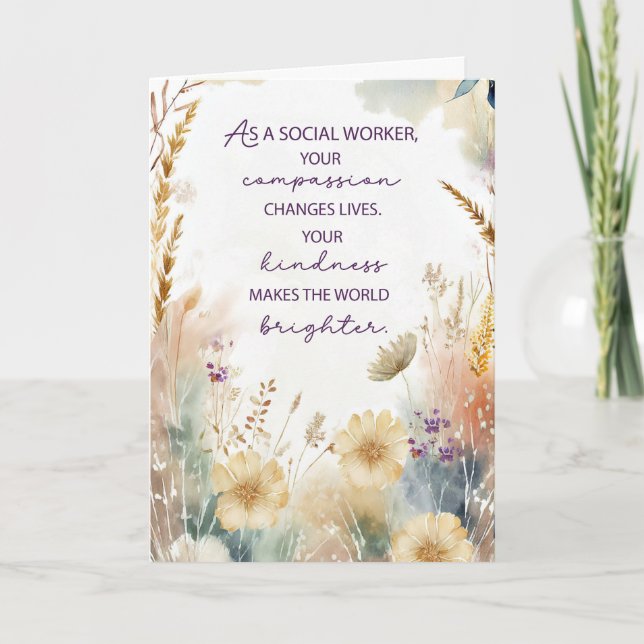 Social Worker Appreciation Watercolor Wildflowers Card (Front)