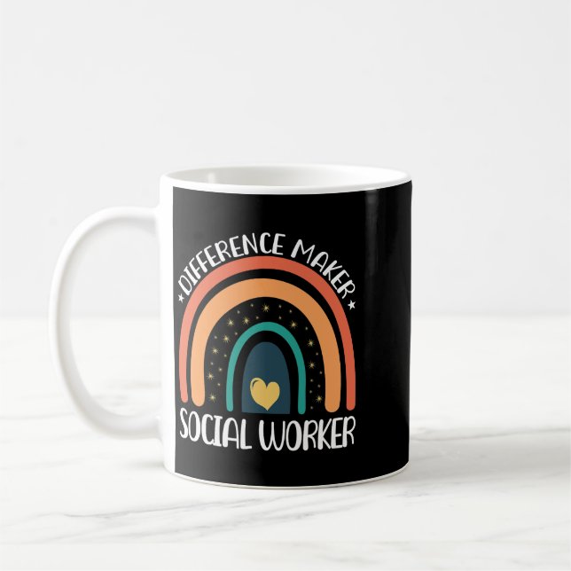 Social Worker Are Difference Maker Rainbow Retro Coffee Mug (Left)