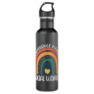Social Worker Are Difference Maker Rainbow Retro Stainless Steel Water Bottle