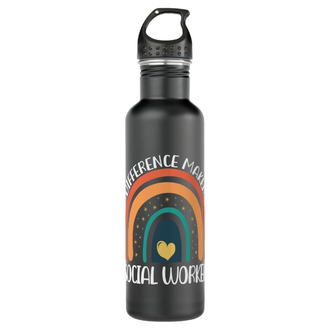 Social Worker Are Difference Maker Rainbow Retro Stainless Steel Water Bottle (Front)