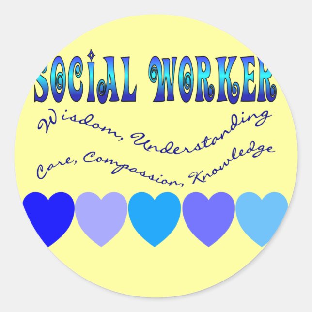 Social Worker BLUE HEARTS Classic Round Sticker (Front)