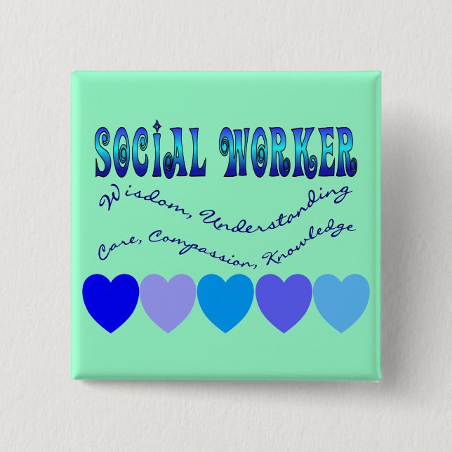 Social Worker BLUE HEARTS Pinback Button (Front)