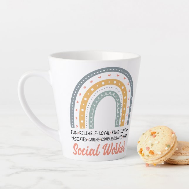 Social Worker Boho Rainbow Latte Mug (In Situ)
