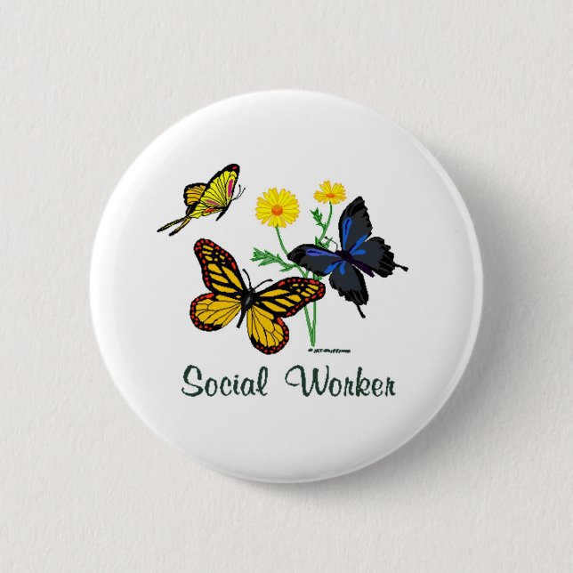 Social Worker Butterflies Pinback Button (Front)