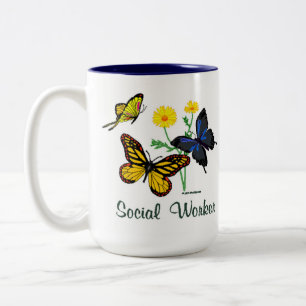 Social Worker Butterflies Two-Tone Coffee Mug