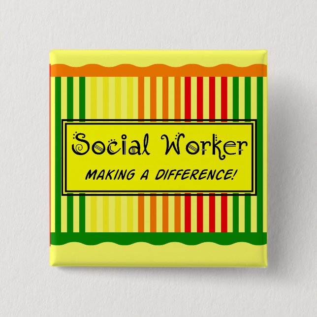Social Worker Citrus Stripes Pinback Button (Front)