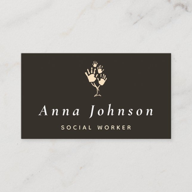 Social Worker Counselor Therapist Hands Tree Gray  Business Card (Front)
