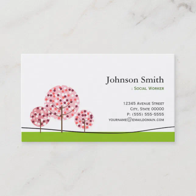 Social Worker - Cute Pink Wishing Tree Logo Business Card | Zazzle