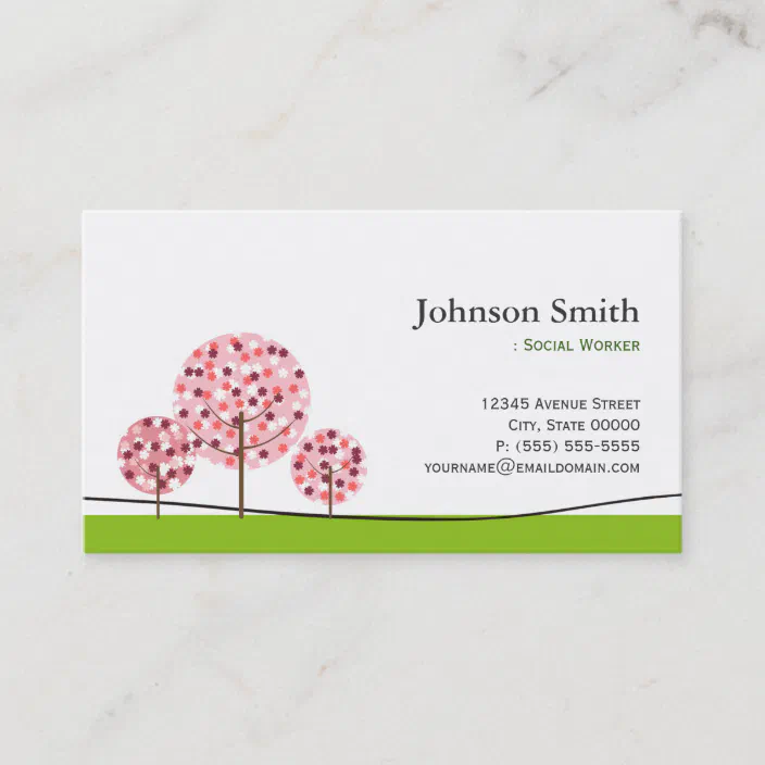 Social Worker Cute Pink Wishing Tree Logo Business Card Zazzle Com