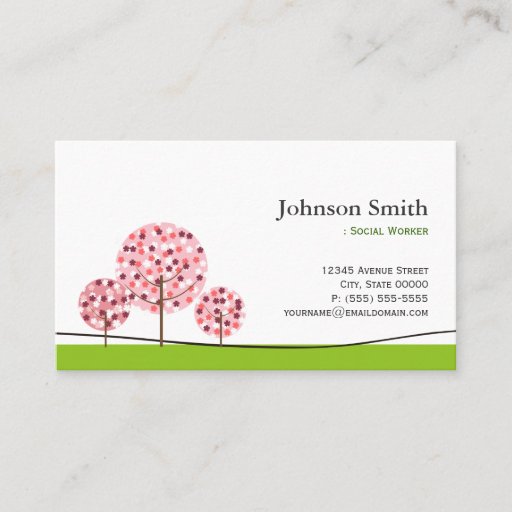Customizable Social Worker - Cute Pink Wishing Tree Logo Business Card Templates