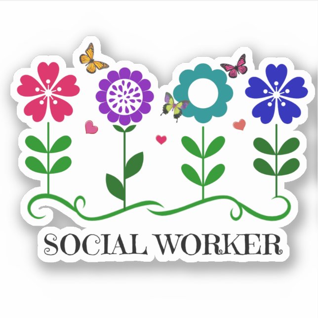 Social Worker design, flowers and butterflies, Sticker (Front)