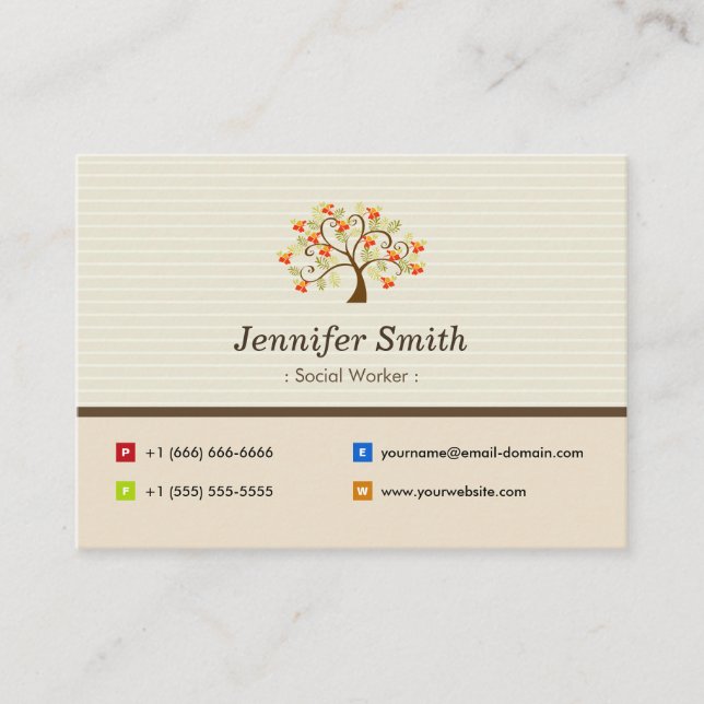 Social Worker - Elegant Tree Symbol Business Card (Front)