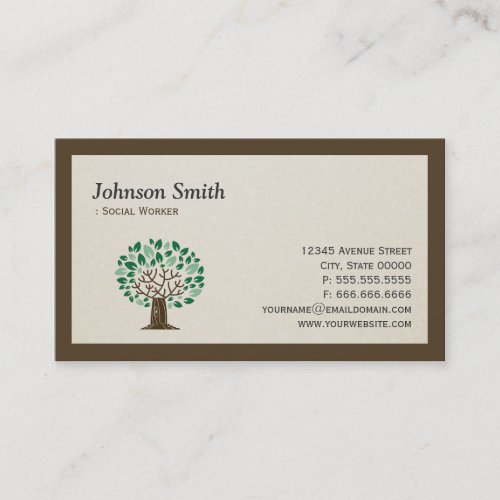 Social Worker _ Elegant Tree Symbol Business Card
