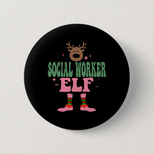 Social Worker Elf Xmas Family Group Christmas Part Button