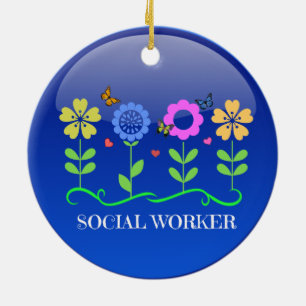 Social Worker, floral design Ceramic Ornament