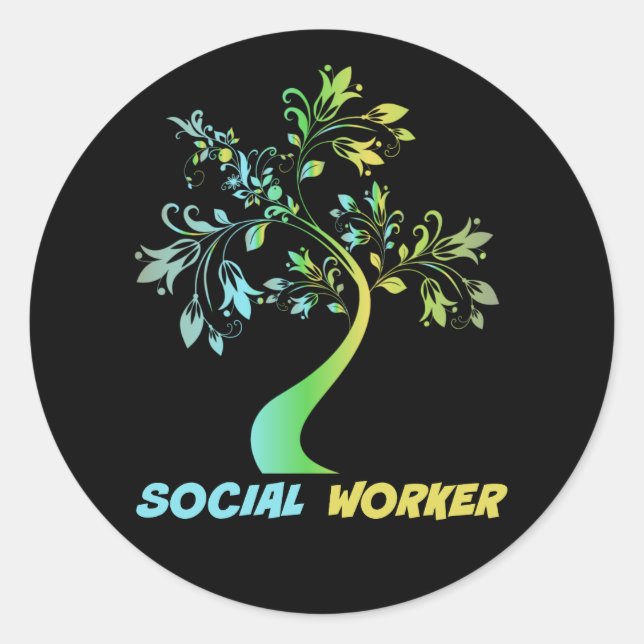 Social Worker, Floral Graphics Classic Round Sticker (Front)