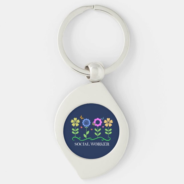 Social Worker...Flowers, Hearts, and Butterflies Keychain (Front)