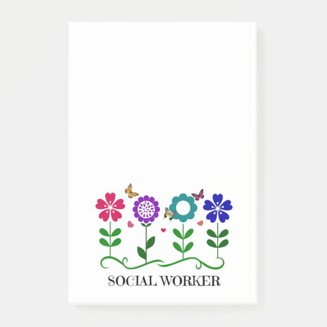 Social Worker...Flowers, Hearts, and Butterflies Post-it Notes (Front)