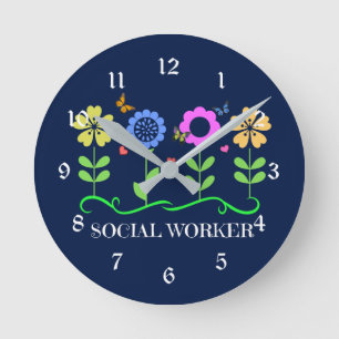 Social Worker...Flowers, Hearts, and Butterflies R Round Clock