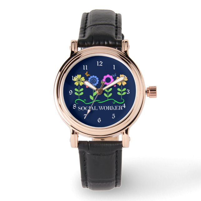 Social Worker...Flowers, Hearts, and Butterflies Watch (Front)
