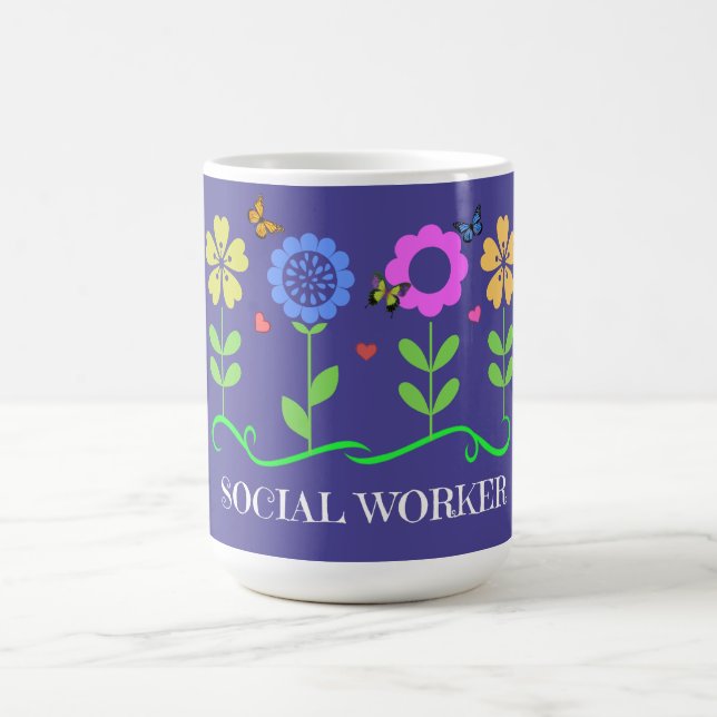 "Social Worker," Graphic Spring Flowers Coffee Mug (Center)