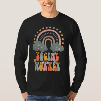 Social Worker Groovy Retro Vintage Rainbow Social  T-Shirt
