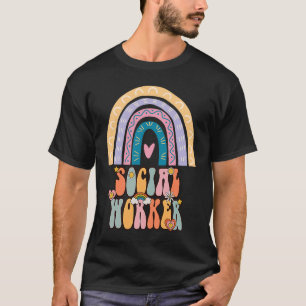 Social Worker Groovy Retro Vintage Rainbow Social  T-Shirt