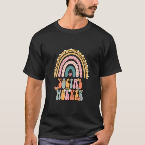 Social Worker Groovy Retro Vintage Rainbow Social  T_Shirt