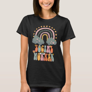 Social Worker Groovy Retro Vintage Rainbow Social  T-Shirt